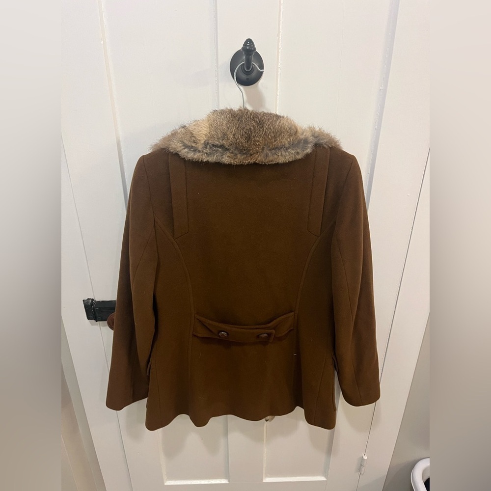L.L. Collezioni Italia Brown Wool Blend Rabbit Fur Trim Peacoat Size 4 - Picture 7 of 9
